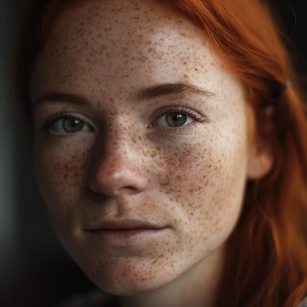 A woman with freckles and a green eye