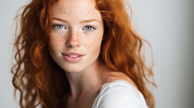 Photo a woman with freckles on her face and freckles on her hair