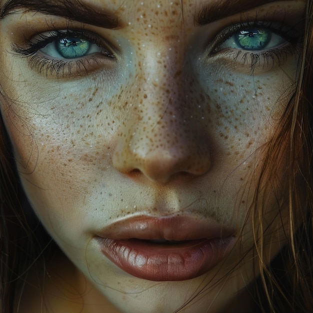 a woman with freckles on her face is painted with a freckles