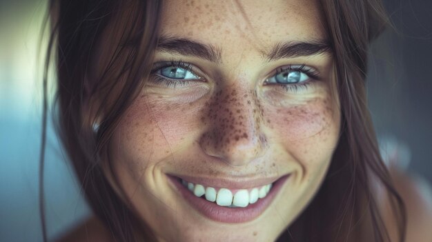 Photo a woman with freckles on her face is smiling
