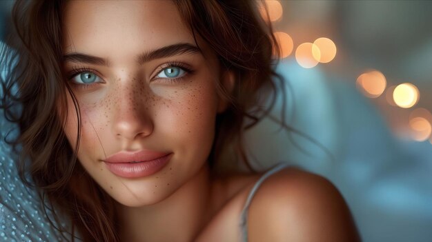 A woman with freckles on her face