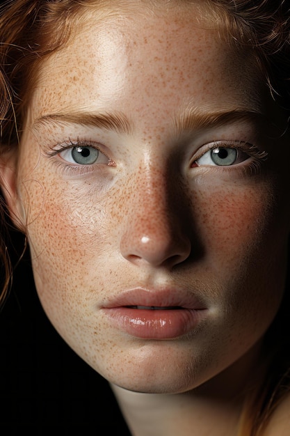 a woman with freckles on her face