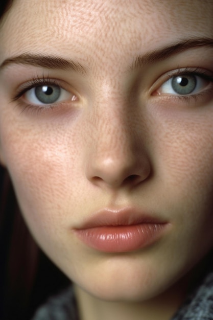 a woman with freckles on her face