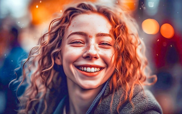 Photo a woman with freckles smiles at the camera.