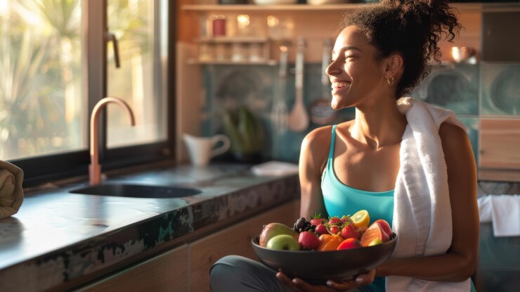 Photo the woman with a fruit bowl