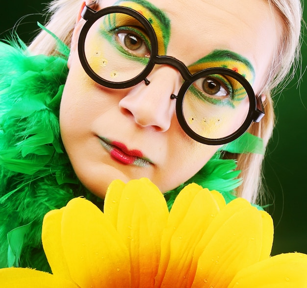 woman with funny make up and glasses