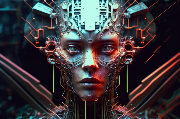 A woman with a futuristic face and a futuristic face.