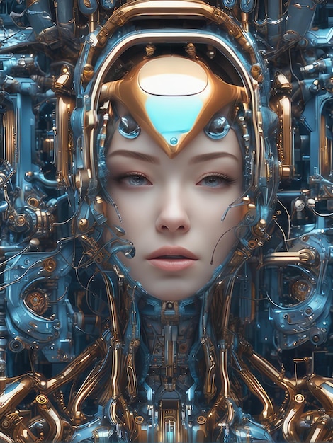 a woman with a futuristic helmet and a futuristic face
