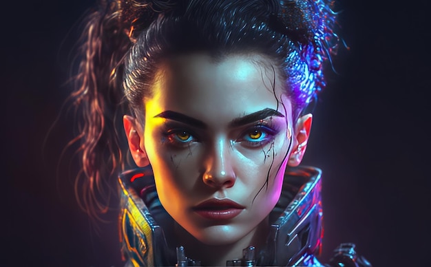 A woman with a futuristic look and a blue eye