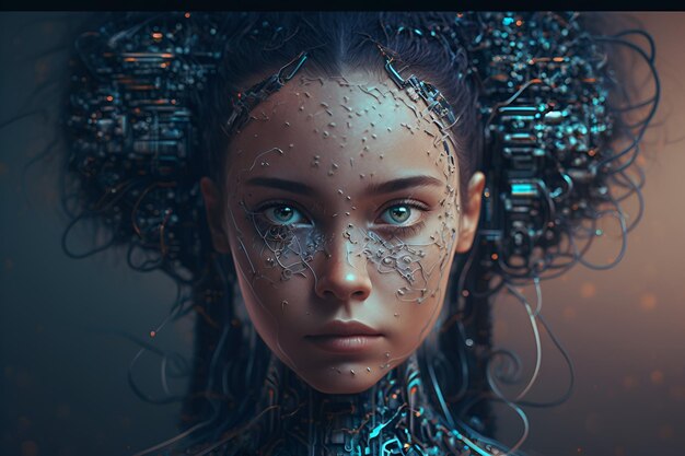 Photo a woman with a futuristic look on her face