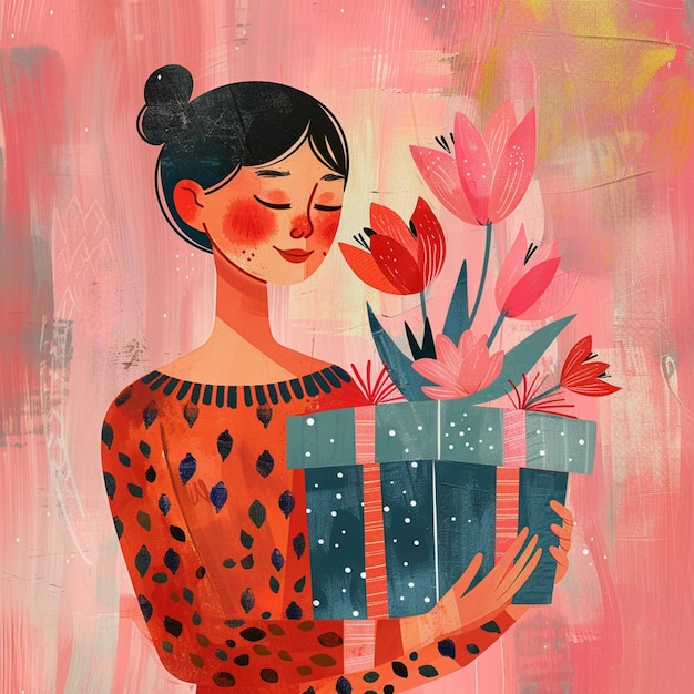 Woman with gift Illustration International Womens Day