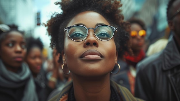 Woman With Glasses Addressing Crowd