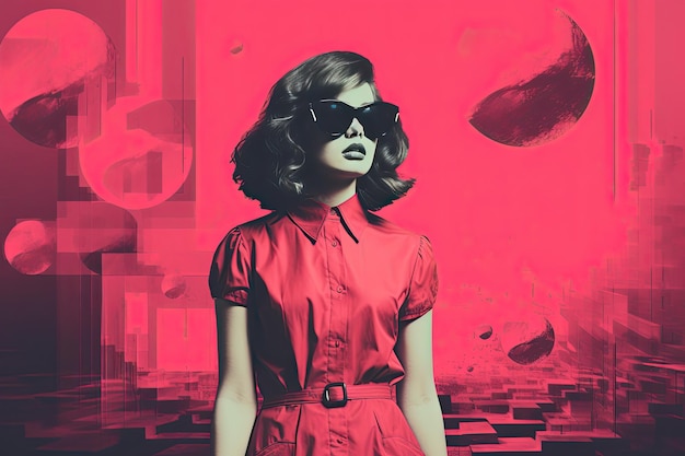 A woman with glasses on a futuristic background