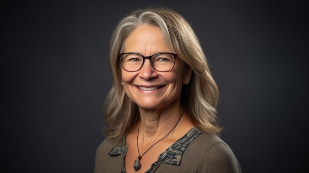 A woman with glasses and a grey shirt smiles for the camera.