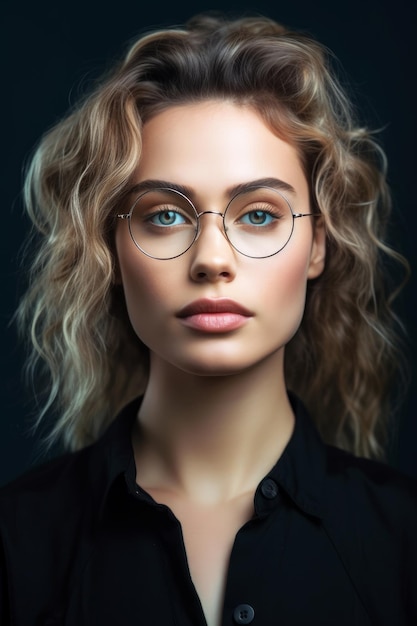 A woman with glasses on her face