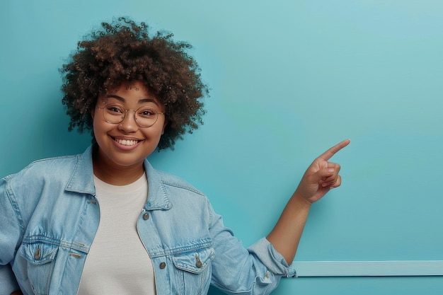 Woman With Glasses Pointing to the Side