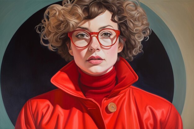 Premium Ai Image A Woman With Glasses And A Red Jacket