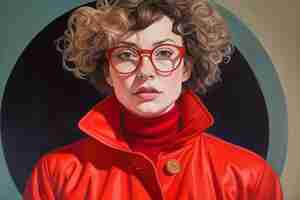 Photo a woman with glasses and a red jacket