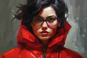 Photo a woman with glasses and a red jacket