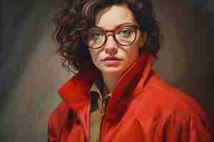 Photo a woman with glasses and a red jacket