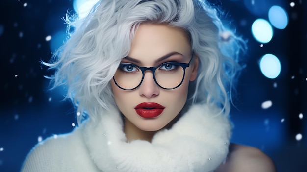 a woman with glasses and red lipstick