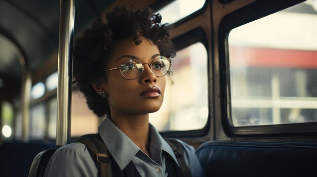 Woman With Glasses Sitting on a Bus