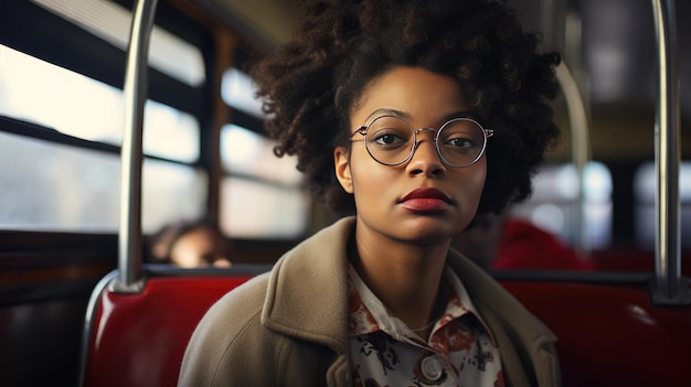 Photo woman with glasses sitting on a bus