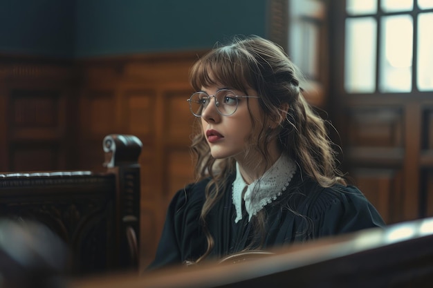 Photo woman with glasses sitting in chair