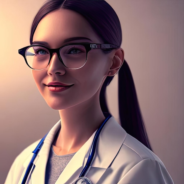 A woman with glasses and a stethoscope around her neck.