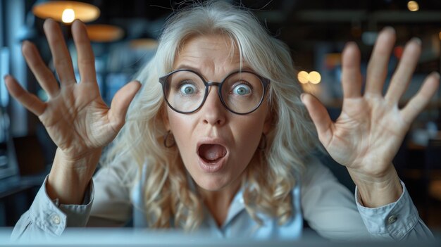 Photo woman with glasses surprised expression