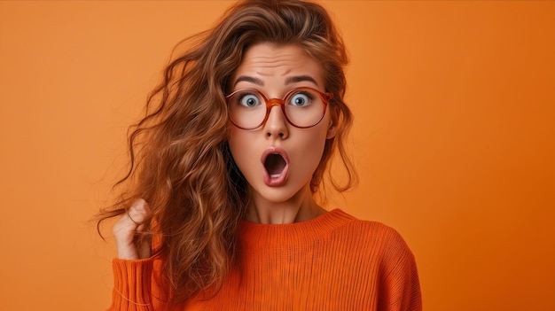 A woman with glasses and a surprised look