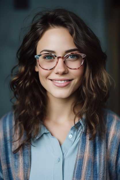 A woman with glasses that say'i'm a doctor '