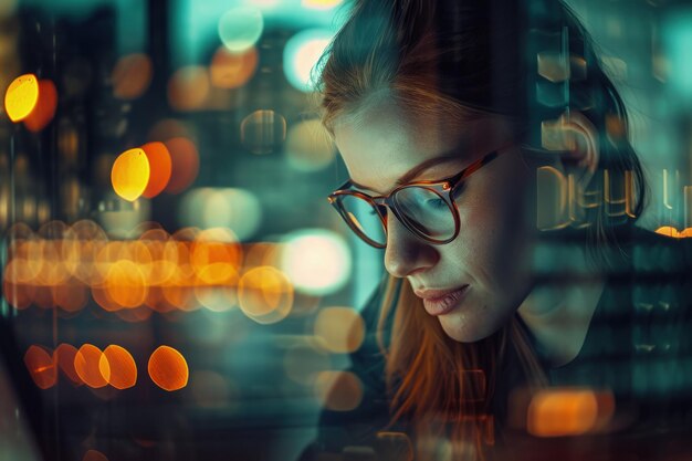 Woman With Glasses Using Cell Phone