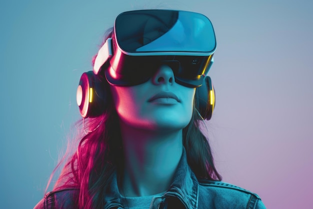 Woman with glasses of virtual reality Future technology concept