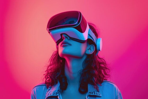 Woman with glasses of virtual reality Future technology concept