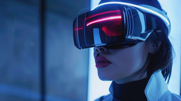 仮想現実のメガネをかけた女性 未来の技術コンセプト
