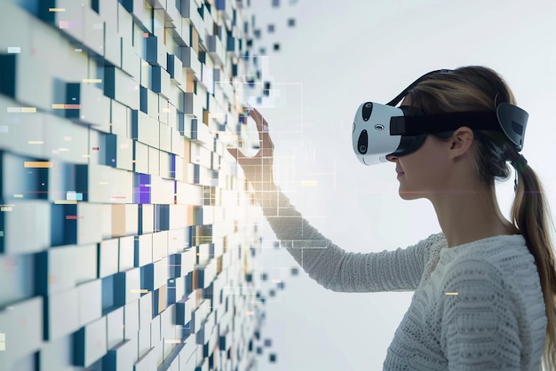 The woman with glasses of virtual reality Future technology concept