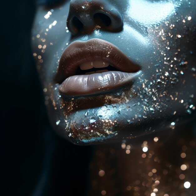 a woman with glitter on her face