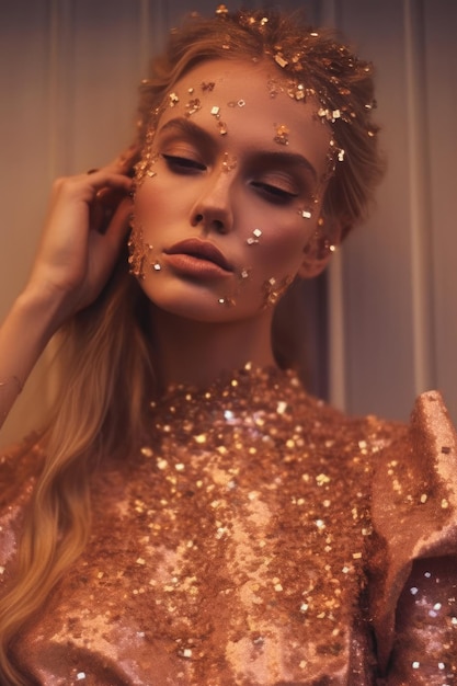 A woman with glitter on her face