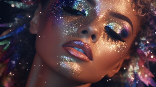 A woman with glitter on her face