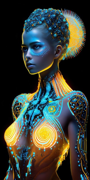 A woman with glowing body paint