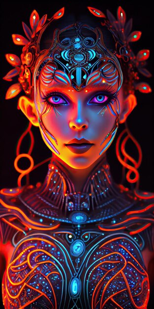 A woman with glowing makeup and a crown