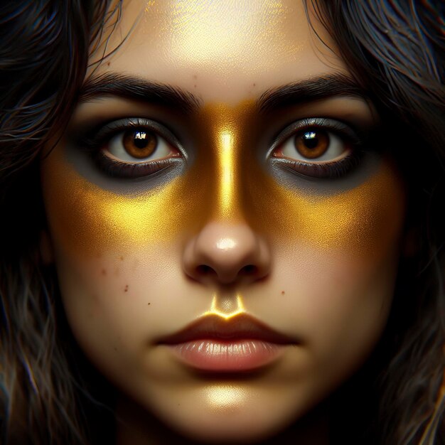 Photo a woman with gold and black paint on her face