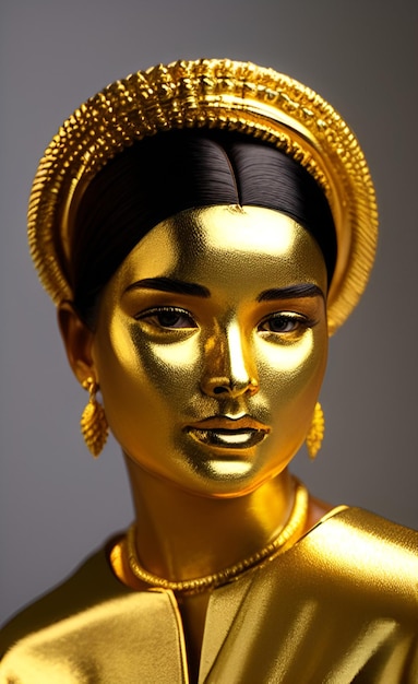 Premium AI Image  A woman with gold face paint and gold paint