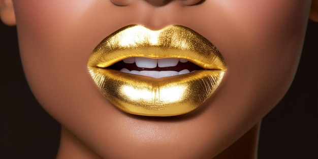 A woman with gold lips and a gold lip