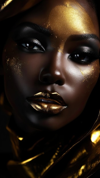 a woman with gold makeup