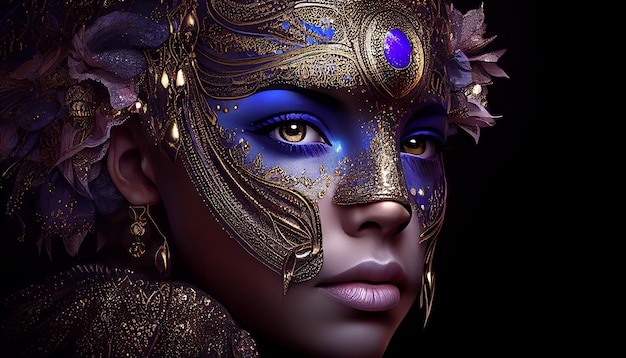 A woman with a gold mask on her face