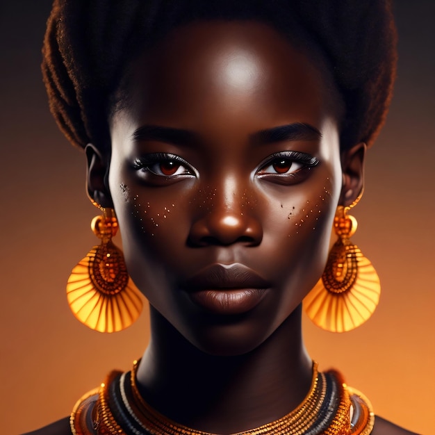 A woman with a gold and orange face