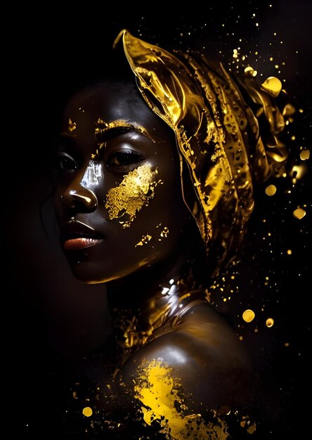 얼굴에 금색 페인트를 칠한 여성