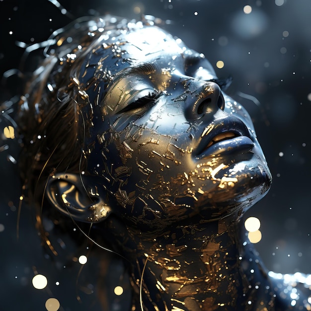 A woman with gold paint on her face
